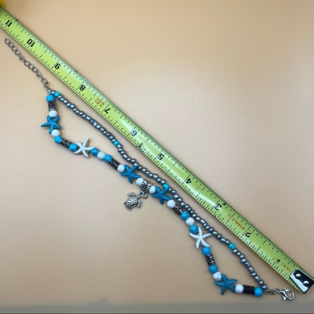 Starfish Sea Turtle Beads Charm Multi Strand Boho Beachy Anklet Ankle Bracelet - Picture 5 of 5